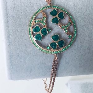 Bracelet clover 925 silver green stone 14k rose gold plated